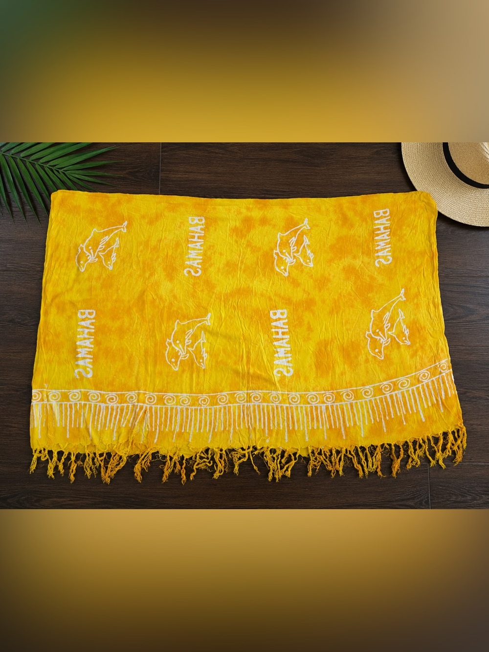 Bahamas Yellow Tie-Dye Fringe Sarong Beach Cover-Up Wrap 30X60